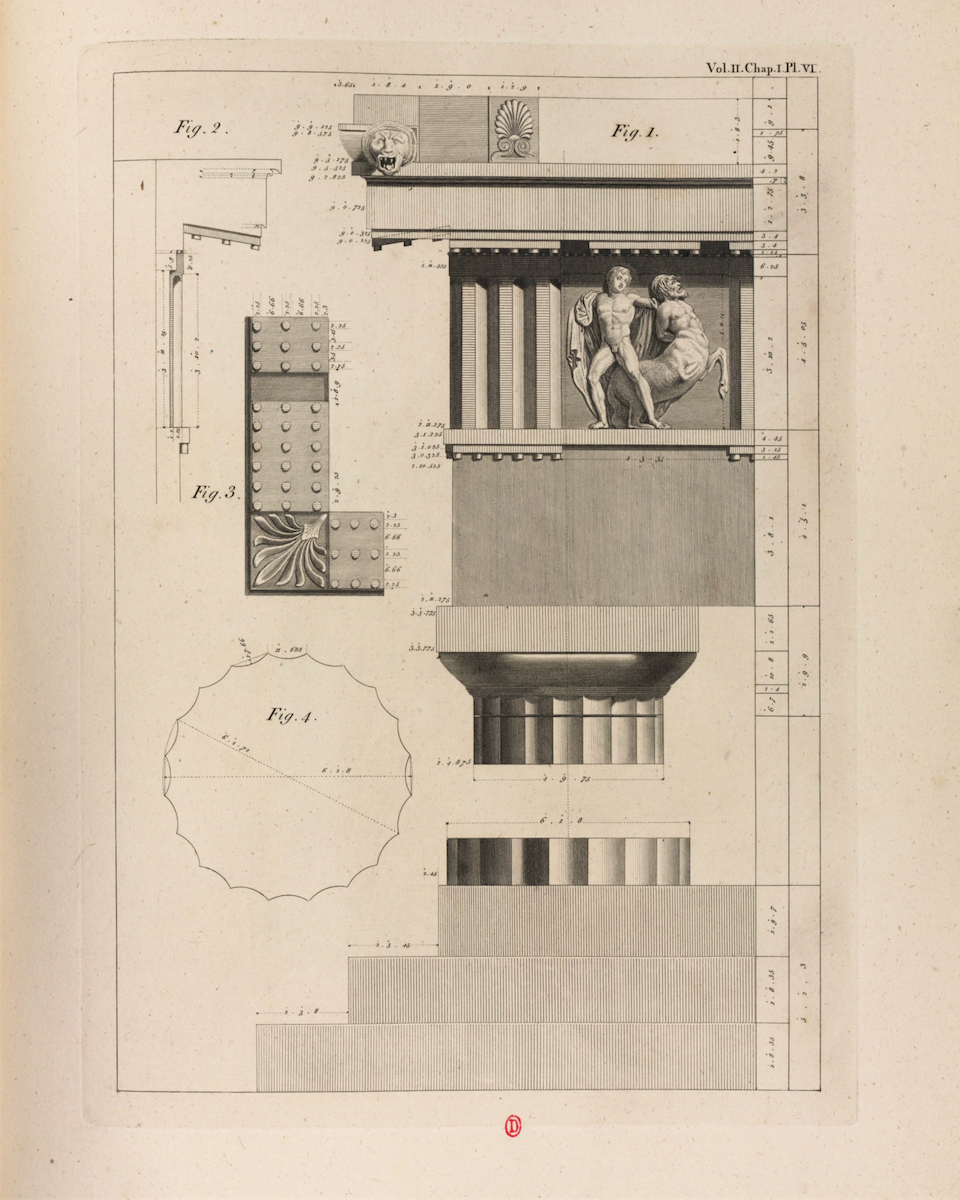 Plate VI, Volume 2: The Capital and Entablature of the Columns of the Portico of the Parthenon James Stuart and Nicholas Revett: The Antiquities of Athens (London 1762)