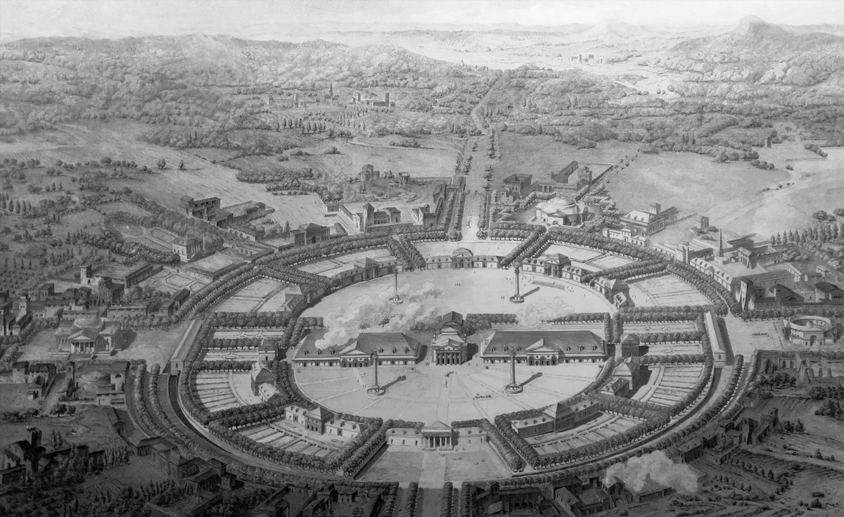 The Ideal City of Chaux from Claude-Nicolas Ledoux: L’Architecture considérée sous le rapport de l’art, des mœurs et de la législation (1804). 