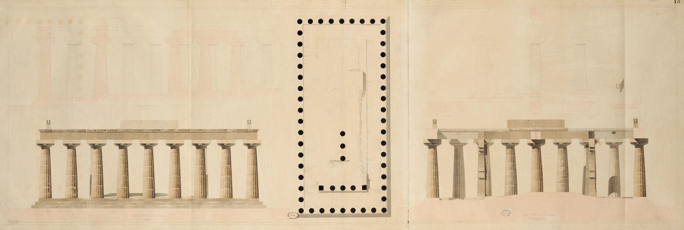 Henri Labrouste: Survey and Conjectural Reconstruction of the Temple of Hera, Paestum (1830) © Bibliothèque National de France