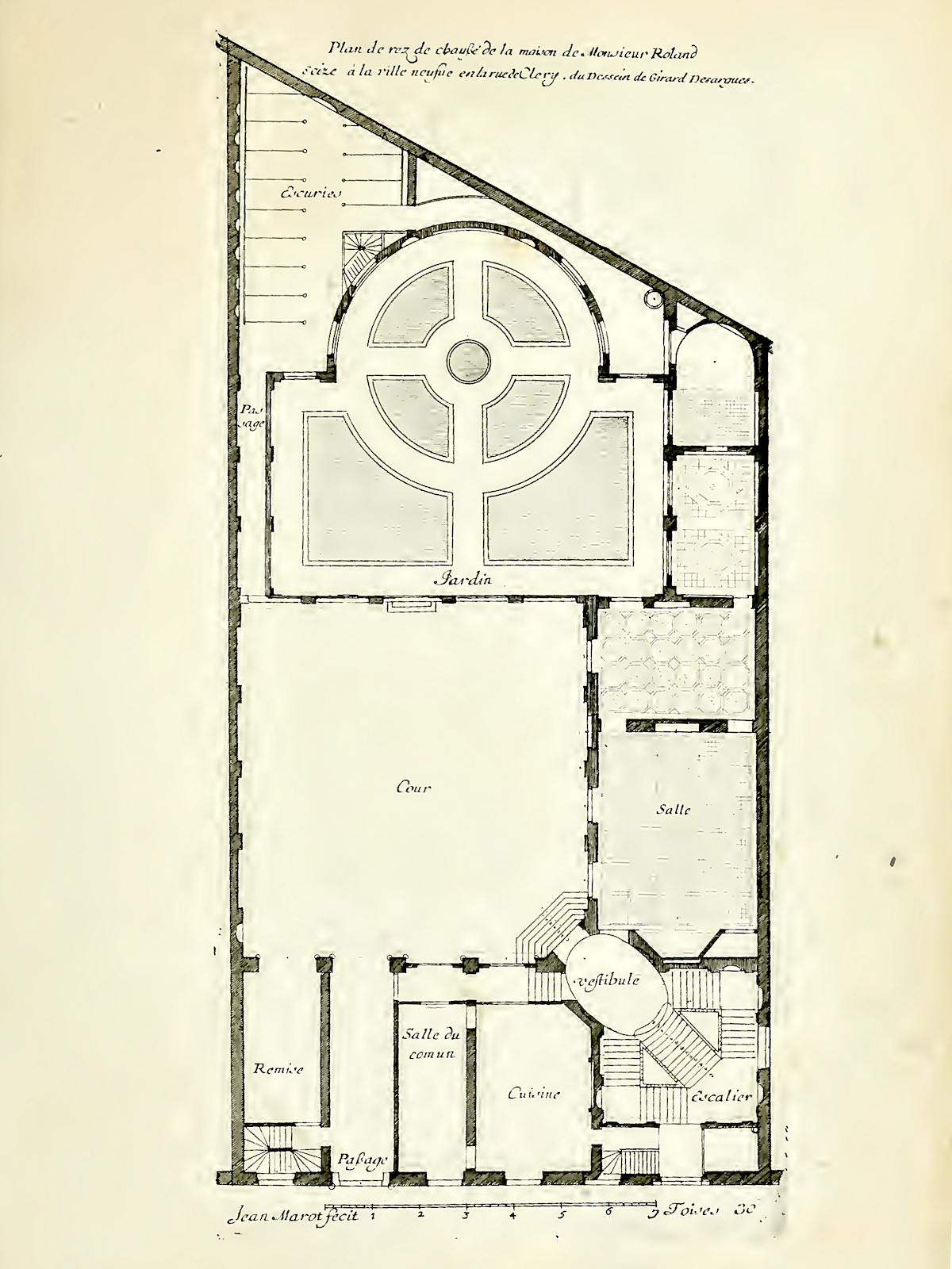 Girard Desargues: Hôtel Roland, Paris from Jacques Androuet du Cerceau: Petit Œuvre d'Architecture de Jean Marot (Paris 1654)
